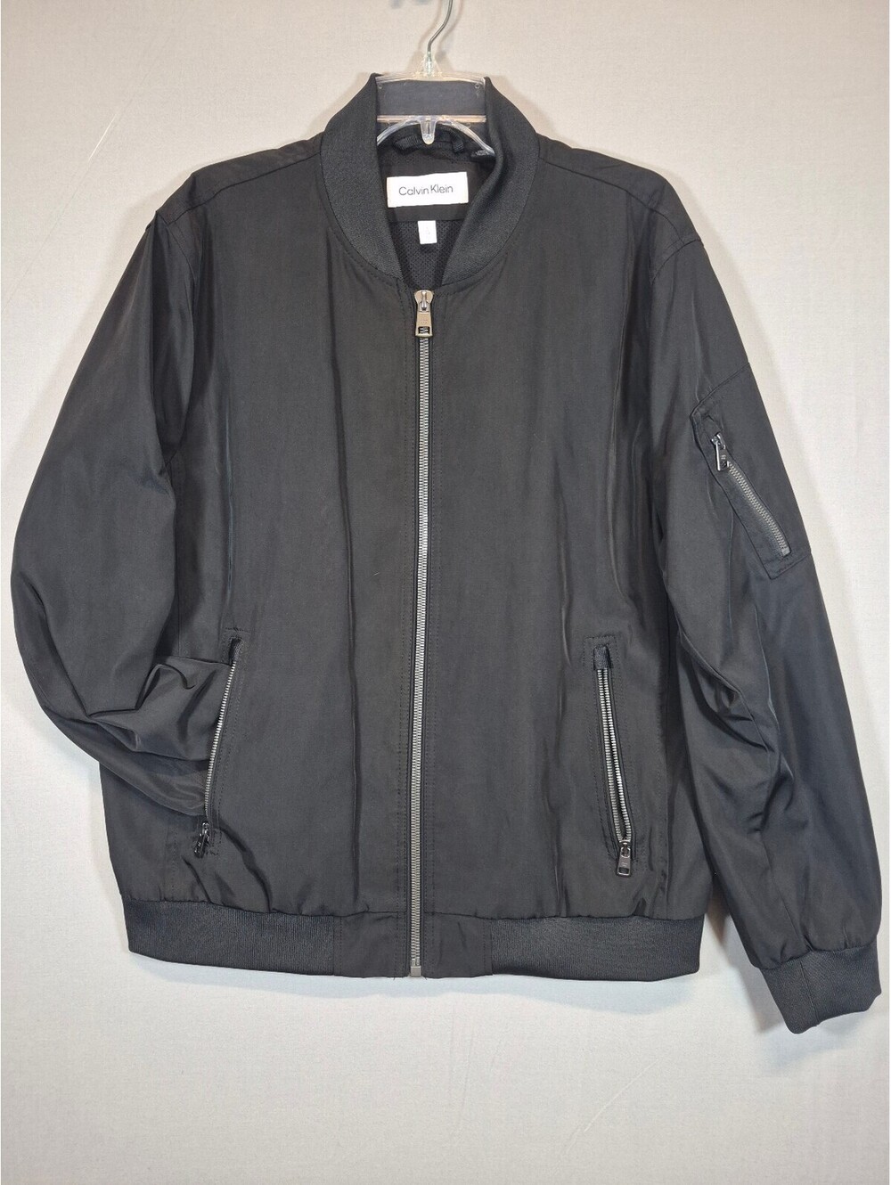 Calvin Klein Men’s Large Black Bomber Jacket Full Zip Flight Utility MA-1
